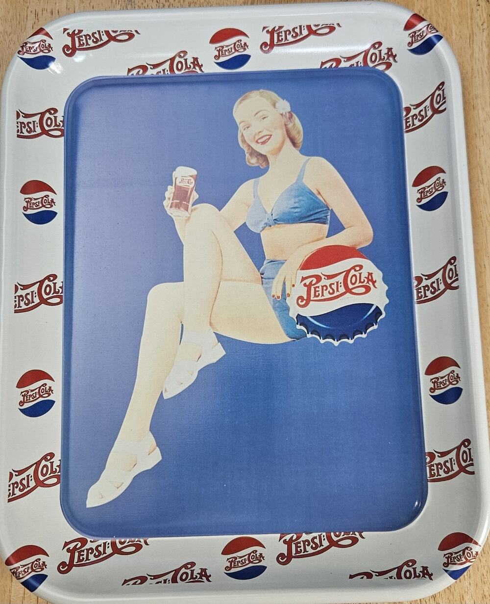 Pepsi Cola Pinup Girl Red Head Swimsuit Metal Serving Tray